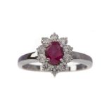 A CERTIFICATED RUBY AND DIAMOND CLUSTER RING