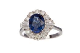 A CERTIFICATED SAPPHIRE AND DIAMOND RING