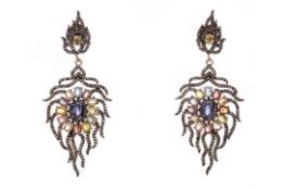 A PAIR OF GEM SET AND DIAMOND EARRINGS