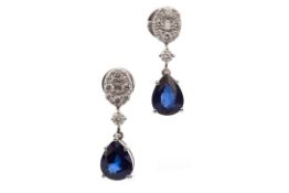 A PAIR OF SAPPHIRE AND DIAMOND EARRINGS