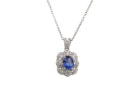 A SAPPHIRE AND DIAMOND PENDANT