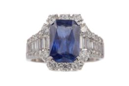 A CERTIFICATED SAPPHIRE AND DIAMOND RING