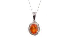 A FIRE OPAL AND DIAMOND PENDANT