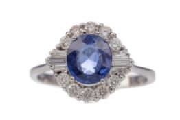 A SAPPHIRE AND DIAMOND RING