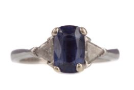 A SAPPHIRE AND DIAMOND RING