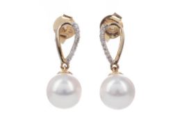 A PAIR OF PEARL AND DIAMOND EARRINGS