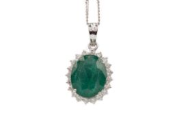 AN EMERALD AND DIAMOND PENDANT