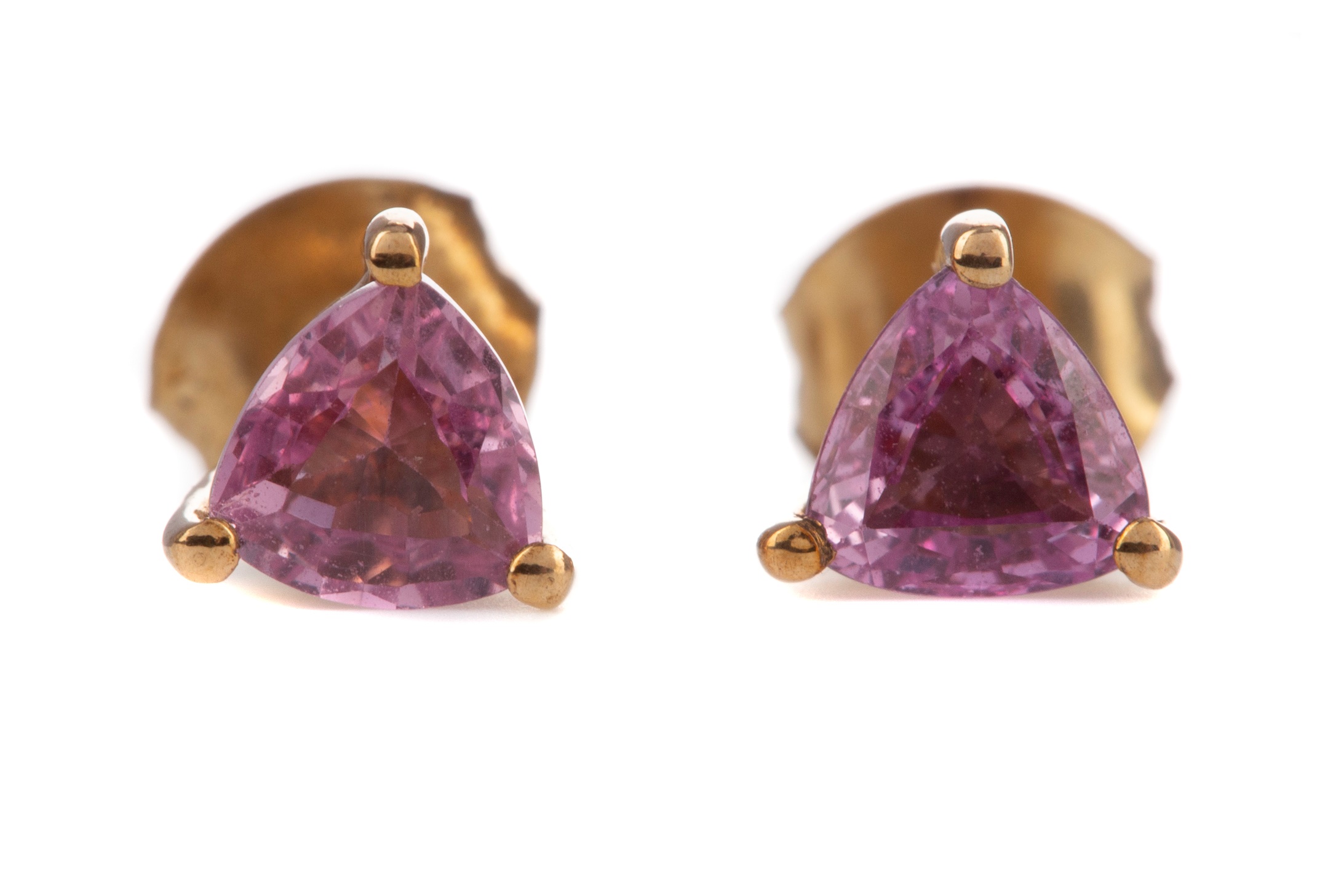 A PAIR OF PINK SAPPHIRE STUD EARRINGS