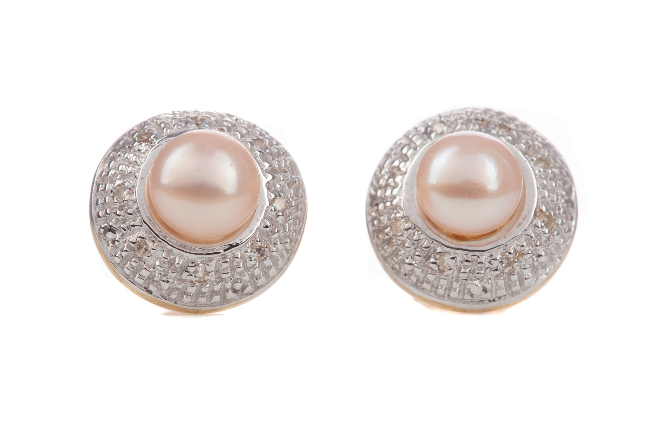 A PAIR OF PEARL AND DIAMOND STUD EARRINGS