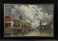 DUTCH RIVER SCENE, A WATERCOLOUR BY LOUIS VAN STAATEN (AKA HERMANUS KOEKKOEK JR)