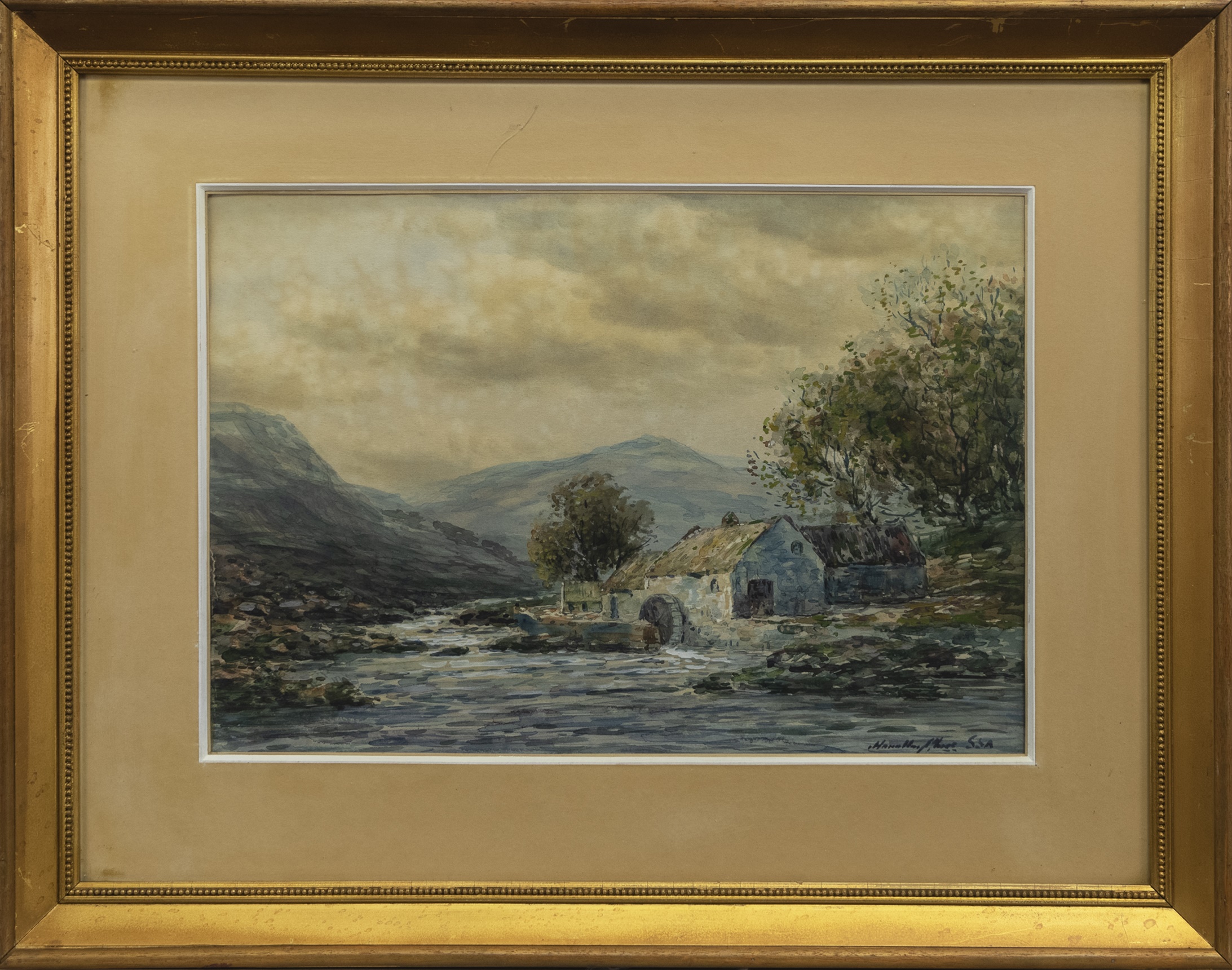 A HIGHLANDSCAPE WITH A WATERMILL, A WATERCOLOUR BY JOHN HAMILTON GLASS