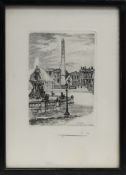 THREE ETCHINGS OF PARIS AND AN INK SKETCH OF GLASGOW CATHEDRAL