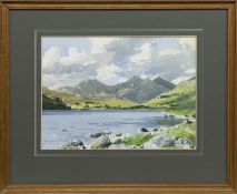 SNOWDON, AN INDISTICTLY SIGNED CONTEMPORARY WATERCOLOUR