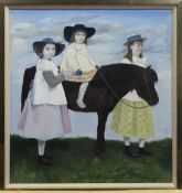 THREE CHILDREN AND PONY, AN OIL BY DIANE ROBERTS