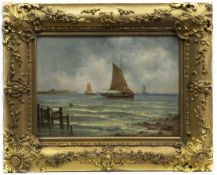 COASTAL SCENE WITH SHIPPING, AN OIL BY GEORGE KNIGHT