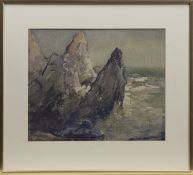 ROCKY SHORE, A WATERCOLOUR BY HARRY BERSTECHER