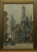 HOTEL DE VILLE AND LIGHTHOUSE CALAIS, A WATERCOLOUR BY PAUL BRADDON