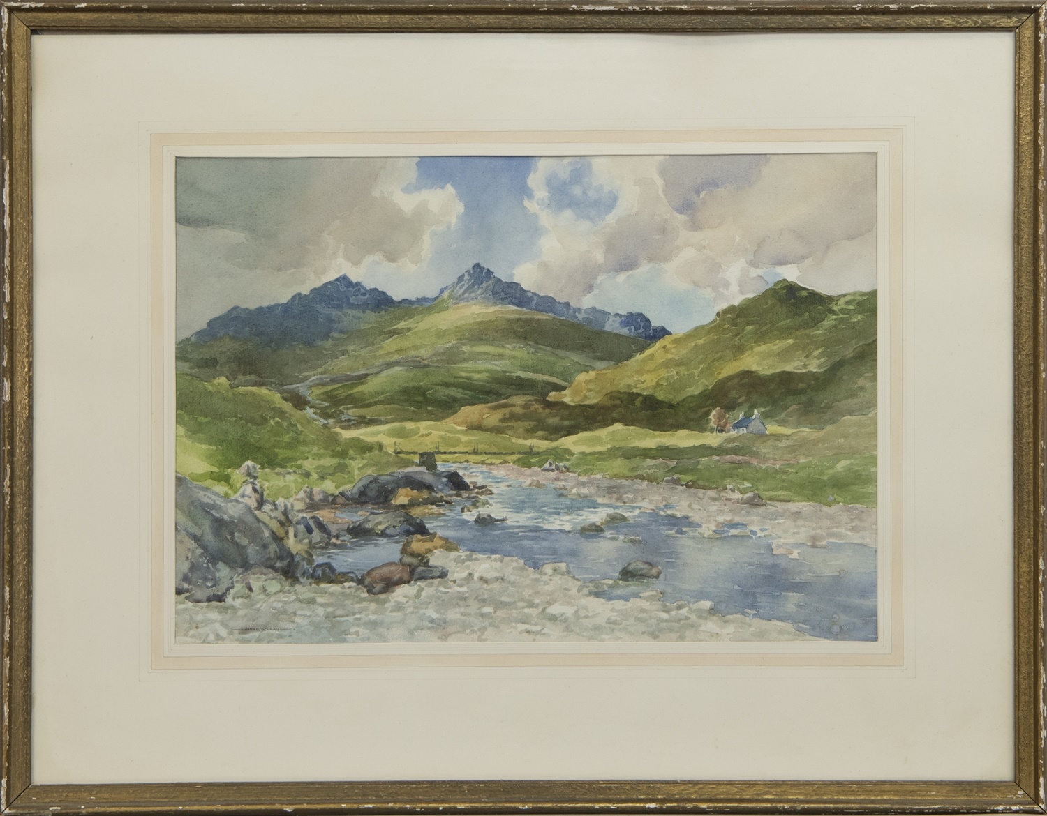 CROFT AND BRIDGE, A WATERCOLOUR BY JOHN COCHRAN