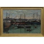 SHIPS IN GLASGOW HARBOUR, AN OIL BY A FREW