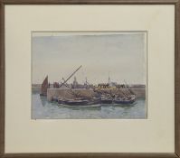 SCOTTISH HARBOUR SCENE, A WATERCOLOUR BY CHARLES DOWELL