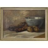 STILL LIFE WITH FISH AND POTATOES, AN OIL BY E B STIRRAT