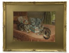 A CHARMING WATERCOLOUR OF KITTENS BY WILSON HEPPLE