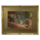 A CHARMING WATERCOLOUR OF KITTENS BY WILSON HEPPLE