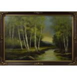 RIVER SCENE, AN OIL