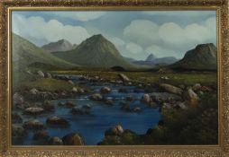 HIGHLAND LANDSCAPE, AN OIL BY R STUBBS