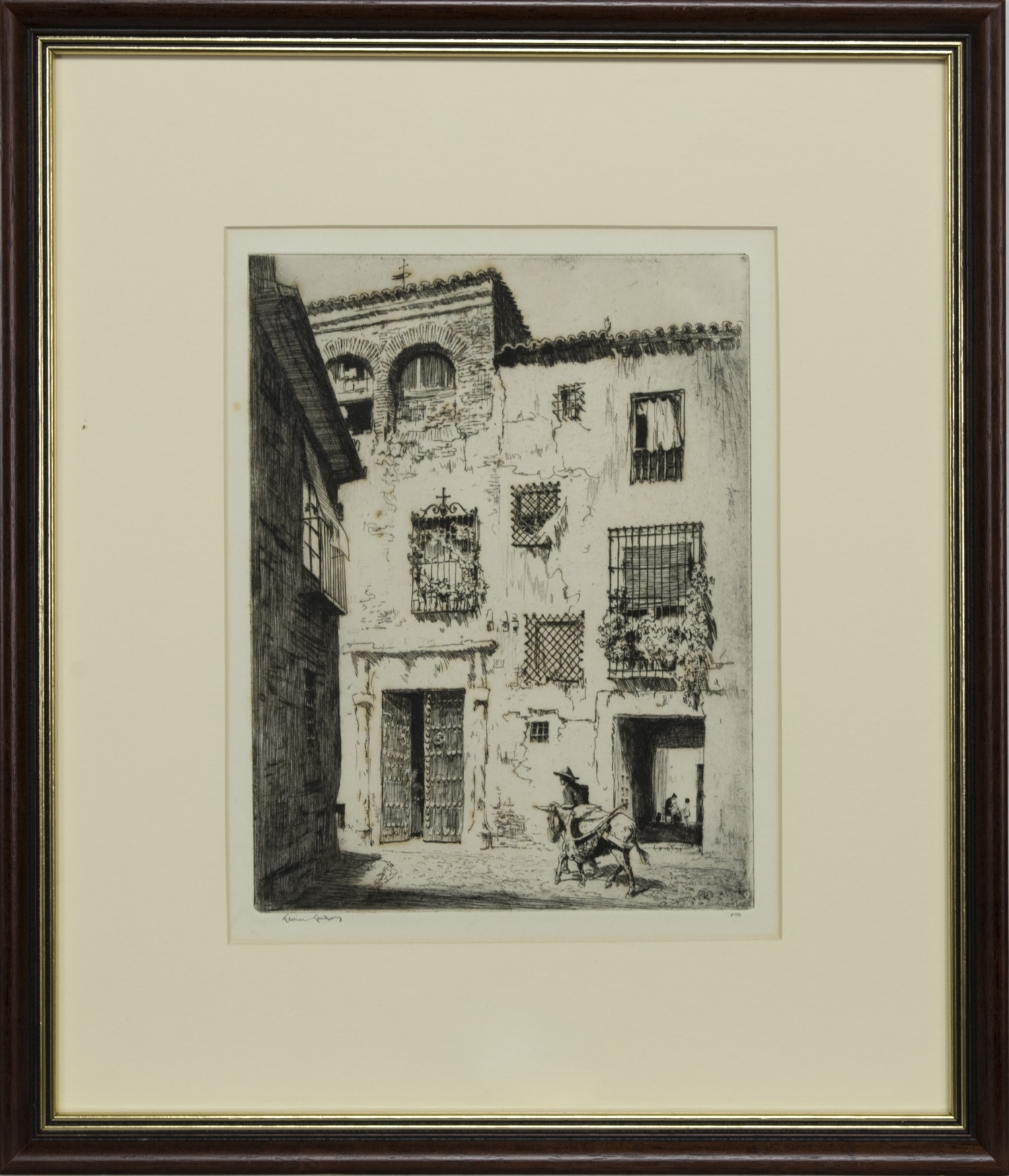 DONKEY IN STREET, AN ETCHING