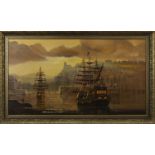 SHIPS AT DOCK, AN OIL BY W H STOCKMAN