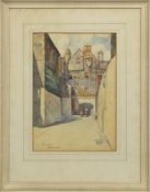 BAKEHOUSE CLOSE, A WATERCOLOUR BY FRED GUNN