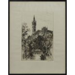 GLASGOW UNIVERSITY, AN ETCHING BY R H SMALLRIDGE