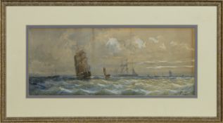 SHIPS IN CHOPPY SEAS, A WATERCOLOUR BY THOMAS JAMES LLOYD