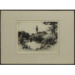 GLASGOW UNIVERSITY FROM KELVINGROVE, AN ETCHING BY J THOMSON