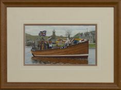 OFF THE STOCKS - LAUNCH DAY AT DICKIE'S (MFVV 'GOLDEN GLEAM' TT30), A WATERCOLOURB Y BRIAN LARGE