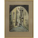 MALLORCAN STREET SCENE, A SPANISH WATERCOLOUR