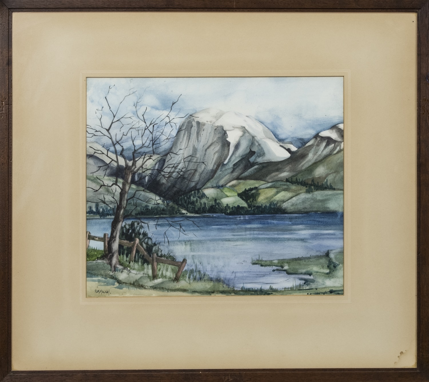 LOCH SCENE, A WATERCOLOUR BY R M MACKAY