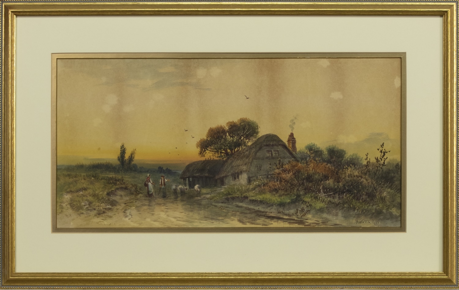 COUNTRY COTTAGE, A WATERCOLOUR BY P WATTS
