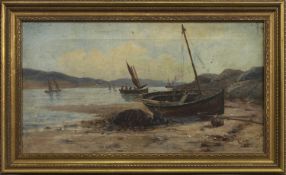 BEACHED BOAT, AN OIL BY JOHN TAYLOR