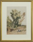 PICNIC IN THE FIELD, A WATERCOLOUR BY J SIMPSON