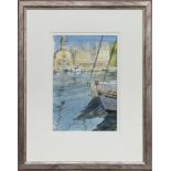 LA VIEUX BASSIN, HONFLEUR, A WATERCOLOUR BY DEREK J MCLEAN