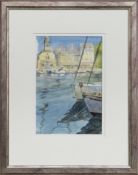 LA VIEUX BASSIN, HONFLEUR, A WATERCOLOUR BY DEREK J MCLEAN