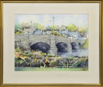 BRIDGE OVER THE CREE, NEWTON STEWART, A WATERCOLOUR BY IRVINE RUSSELL