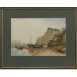 BOATS ON THE SHORE, A WATERCOLOUR BY JOHN HOUSTON