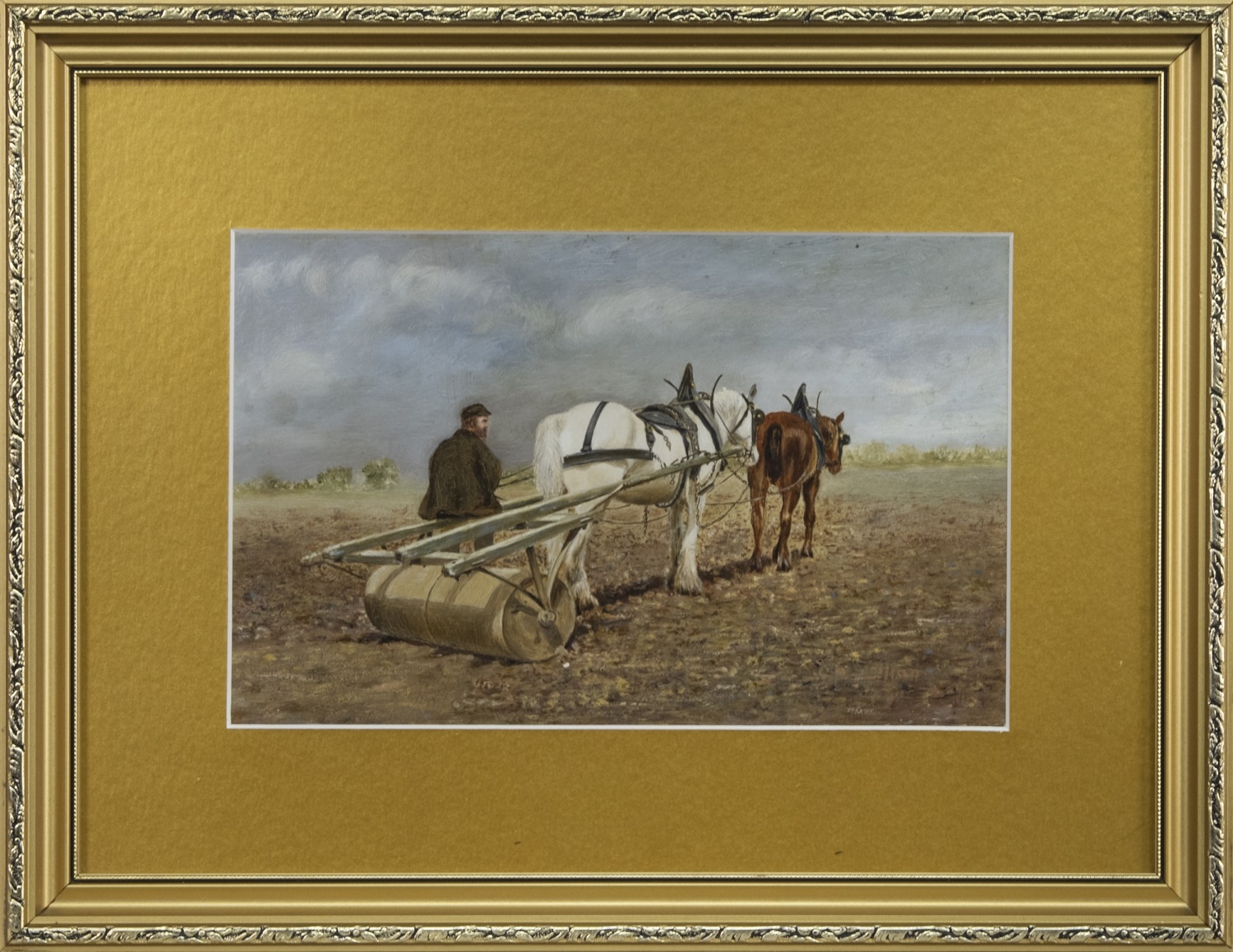 DRIVING THE HORSES, AN OIL BY CHARLES ARCHIBALD MACLELLAN