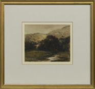 RIVER AND HILLS, A WATERCOLOUR BY GEORGE SYKES