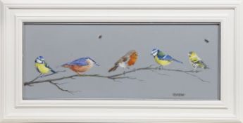 BUZZING WITH BIRDS, AN OIL BY LYNNE JOHNSTONE