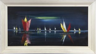 SAILING BOATS AT NIGHT, A SCOTTISH SCHOOL OIL