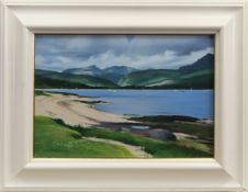 ON THE SHORE, BRODICK, AN OIL BY ALASTAIR THOMSON